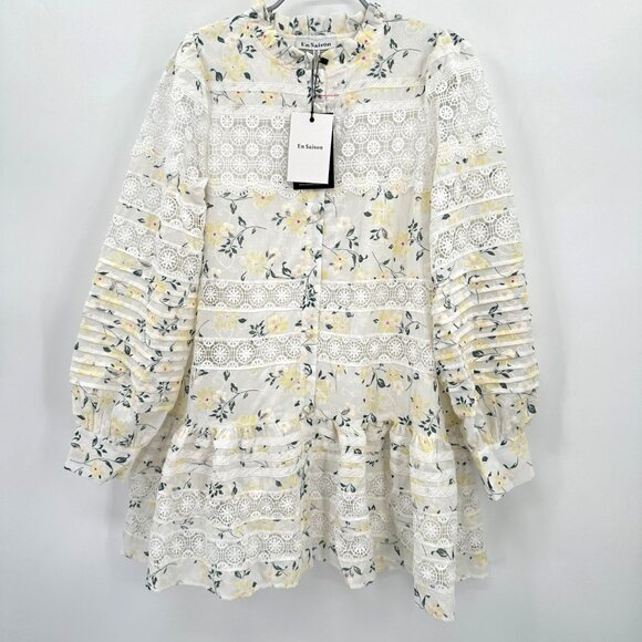 En Saison Lou Lou Floral Lace Long Sleeve Mini Dress sz M NWT A-line - Picture 1 of 9